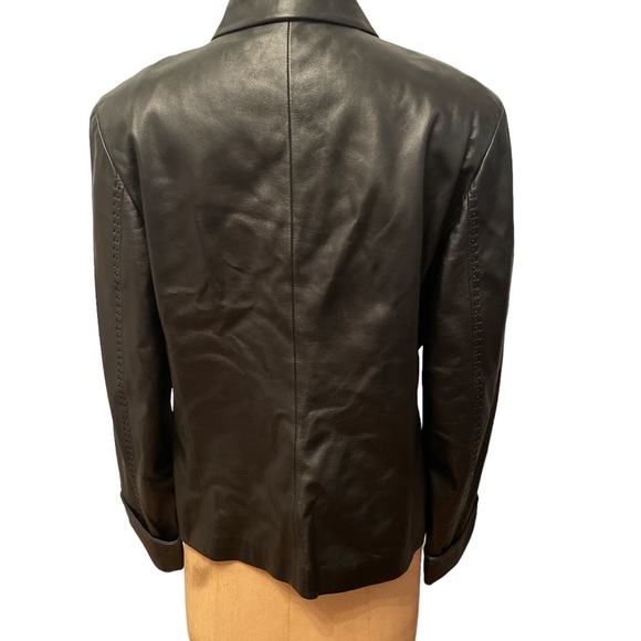 Anna Piazza Pitti Firenze Black Leather 4 Button Coat Jacket Sz 48 Made In Italy - Picture 3 of 9